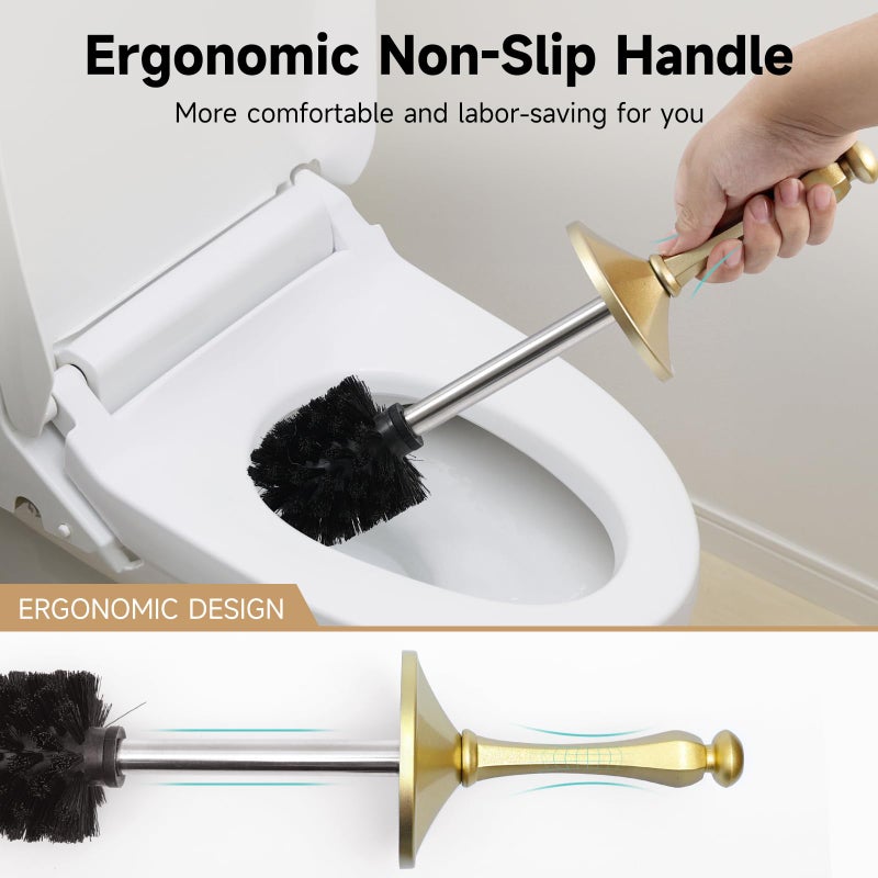UNCONSIL Gold Toilet Brush and Holder Extra Long Handled Toilet Brush for Bathroom Stainless Steel Heavy Duty Toilet Bowl Brush Deep Cleaning Modern Toilet Cleaner Brush -Space Saving  Covered Brush  Durable - Image 3